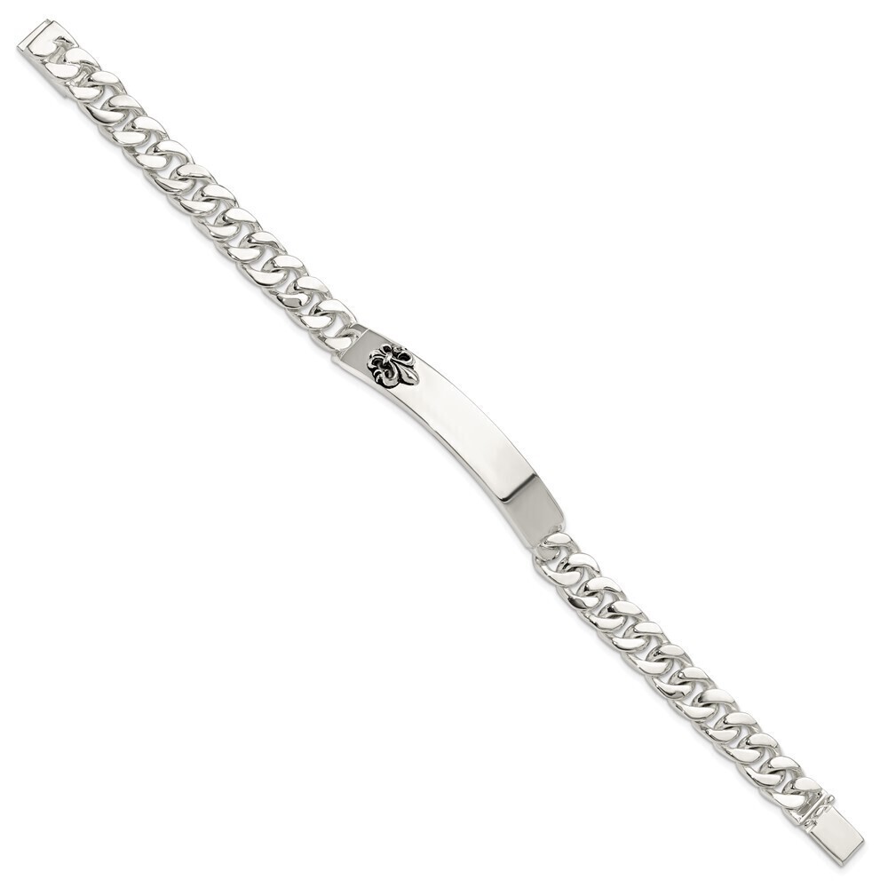 Kazi Luxury Sterling Silver Enameled Fleur-de-lis ID Bracelet
